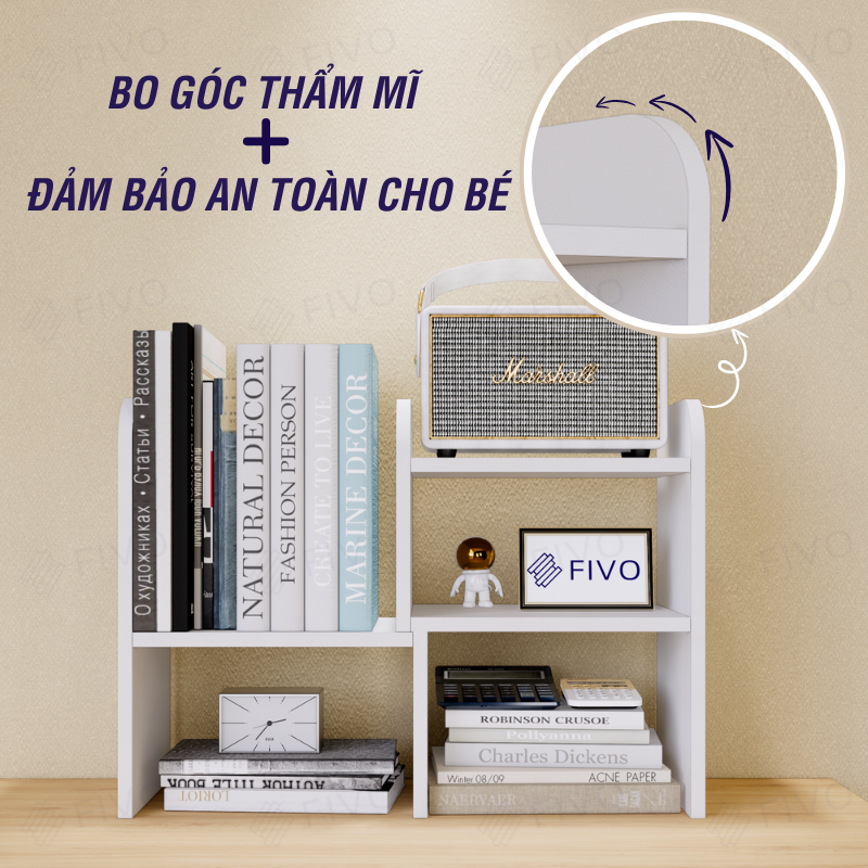 Kệ Sách Gỗ Mini Để Bàn Đa Năng FIVO FB23 Bo Góc An Toàn, Dễ Dàng Lắp Ráp, Trang Trí Góc Học Tập Và Làm Việc