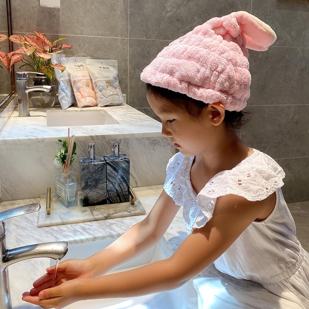 Khăn Tắm Lông Cừu San Hô Quấn Đầu Với Tai Thỏ