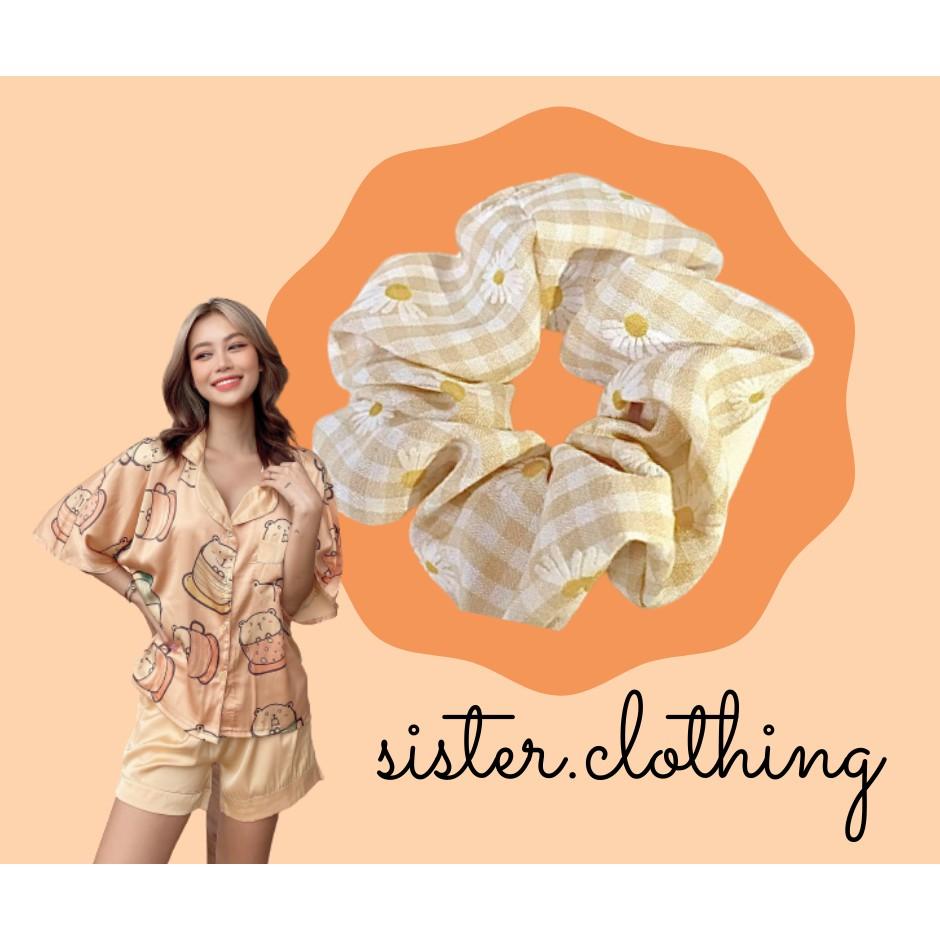 Scrunchies cột tóc nhiều họa tiết hoa lá chấm bi màu sắc trẻ trung xinh xắn, tự may