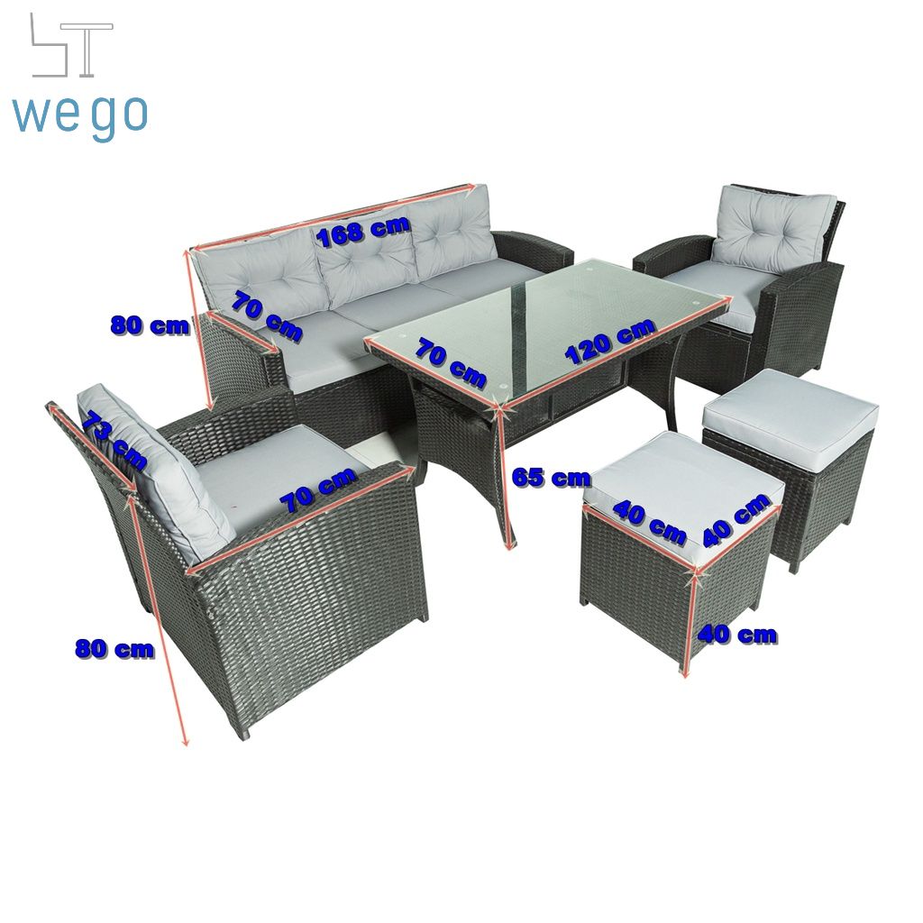 WEGO BỘ SOFA MÂY NHỰA NGOÀI TRỜI/ BỘ SOFA SÂN VƯỜN 5 CHỖ NGỒI//Outdoor Furniture Rattan Chair Sofa Dining Set Balcony Table Garden 5 seater