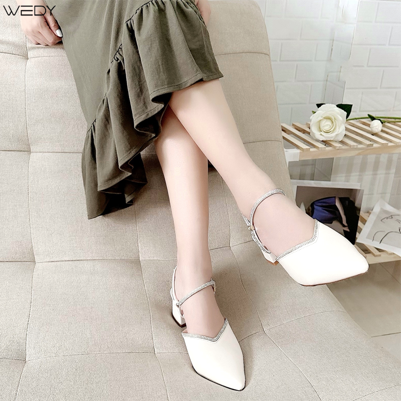 [HÌNH THẬT] Giày Sục Cao Gót Mang 2 Kiểu Đế Vuông 5 Phân, Sục Cao Gót Quai Ngang Đính Đá WD2317