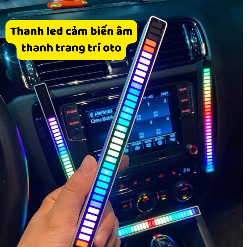 Thanh Đèn LED RGB Cảm Ứng Phát Nhạc Theo Nhịp Cảm Biến Âm Thanh Tự Động, Trang Trí Máy Tính, Xe Hơi, Bàn Làm Việc