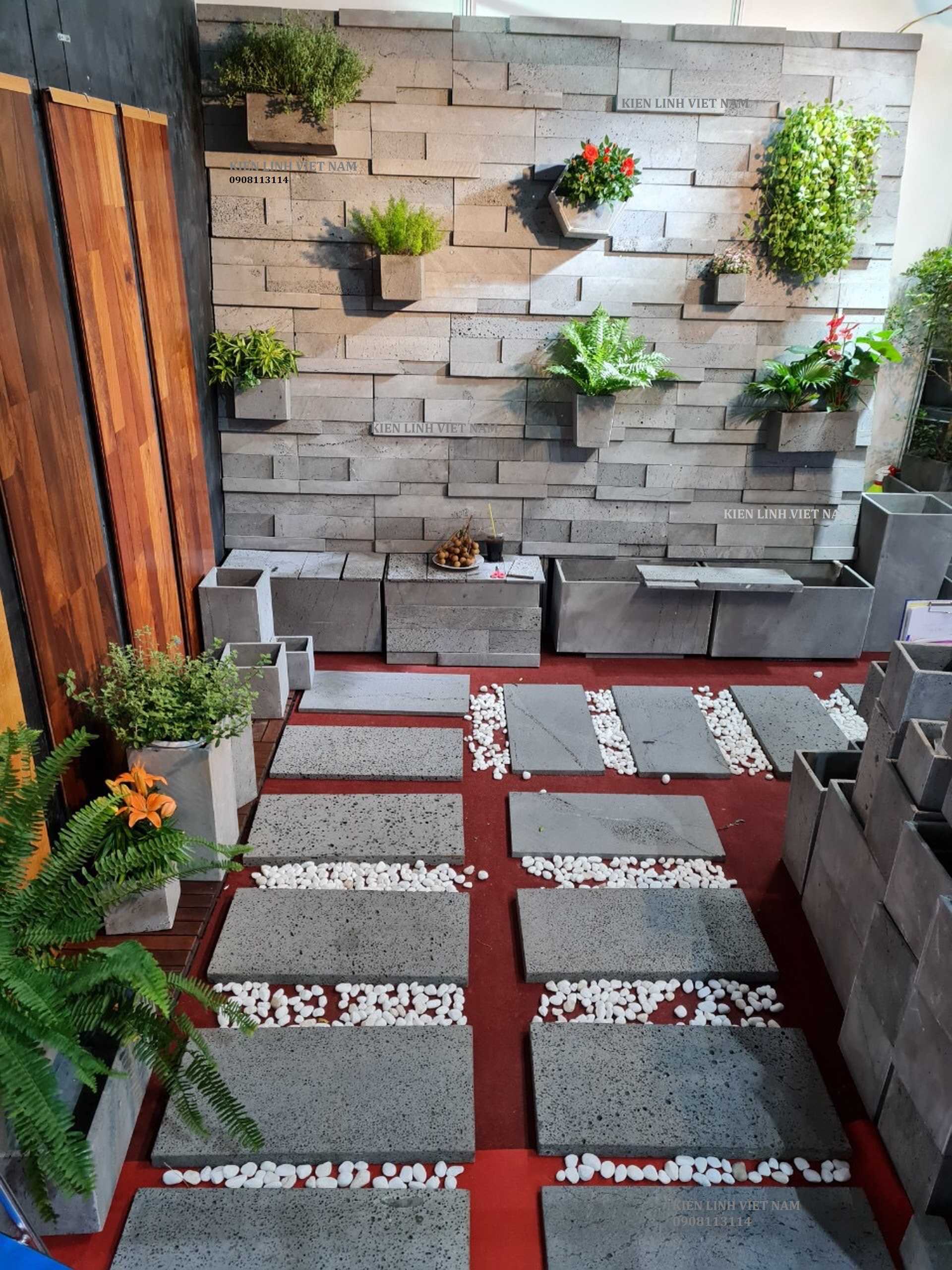 Set 3 chậu ban công trồng cây bằng đá ong xám tự nhiên hình vuông và chữ nhật bền đẹp chịu được mọi thời tiết