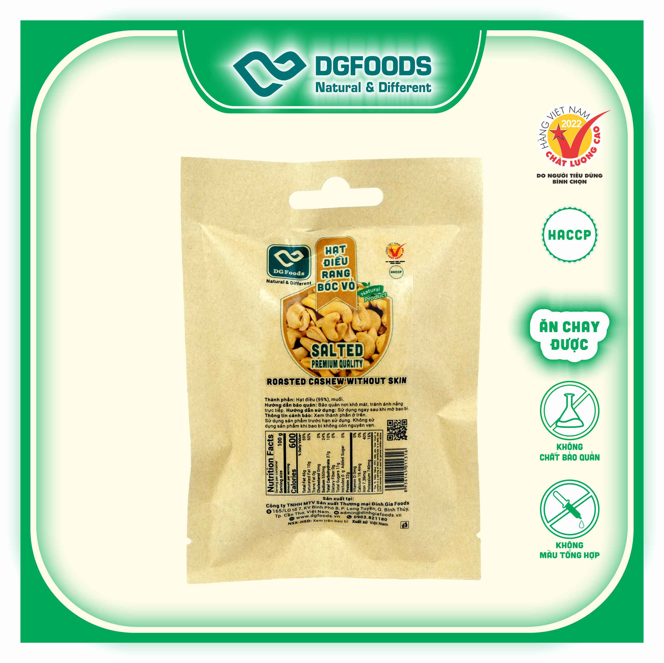 Hạt Điều Rang bóc vỏ DGfoods 35g/ Roasted cashew without skin/ HVNCLC, Haccp, Halal, Ăn chay, Ăn kiêng, Đặc sản Cần Thơ, Hạt điều bình phước, horeca, quán ăn, nhà hàng, khách sạn, karaoke, khai vị