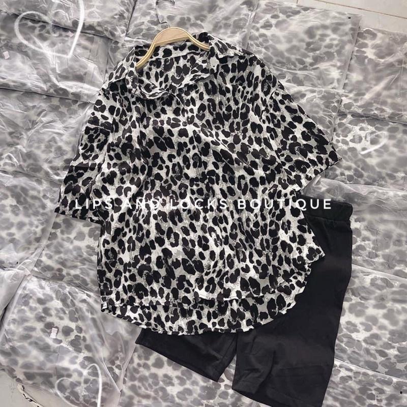 Set Áo Sơ Mi Beo Kèm Quần Legging Lửng - Kèm Hình Thật