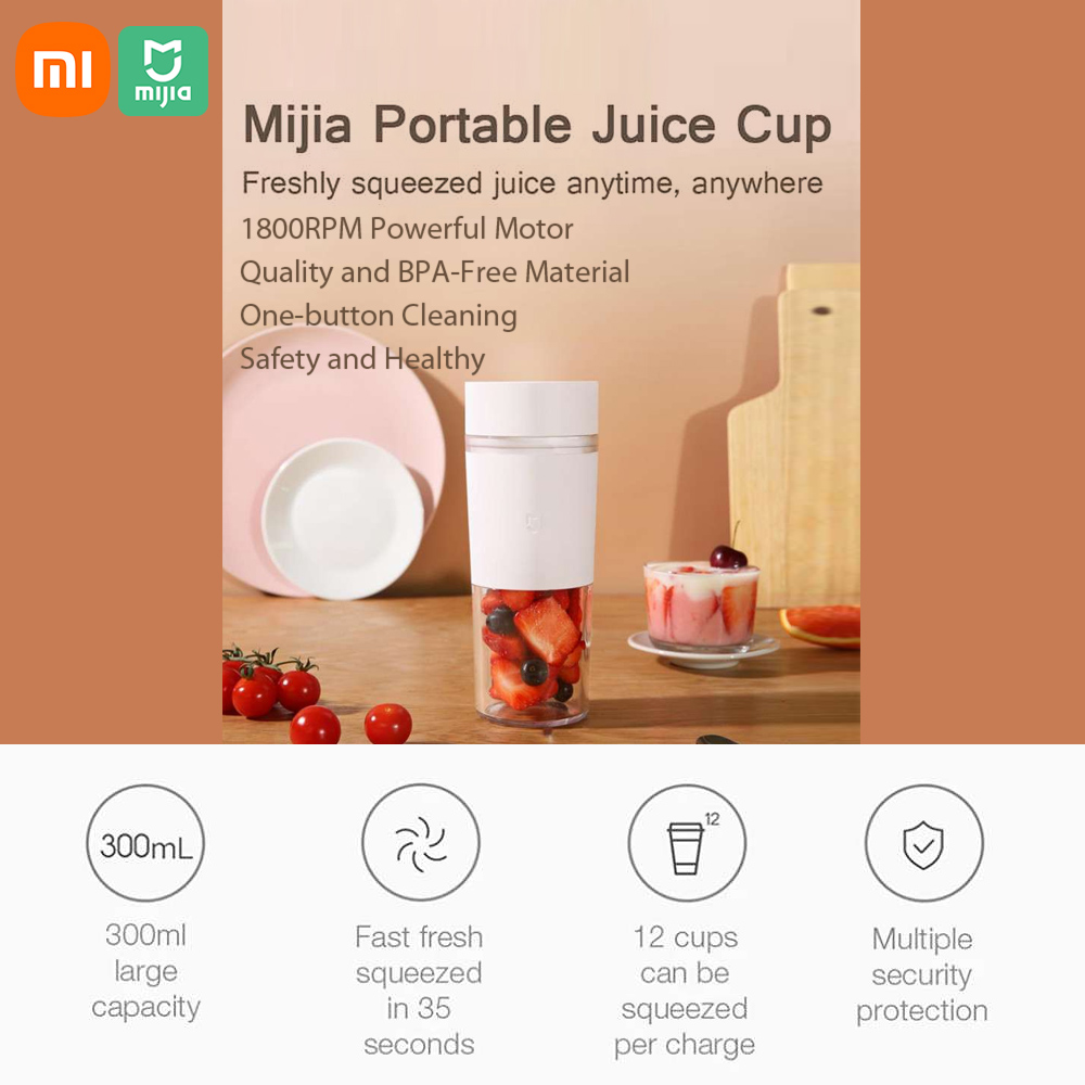 Xiaomi MIJIA Portable Blender Personal Size Blender USB 2600mAh Rechargeable Fruit Mixer 300ml Smoothies and Shakes