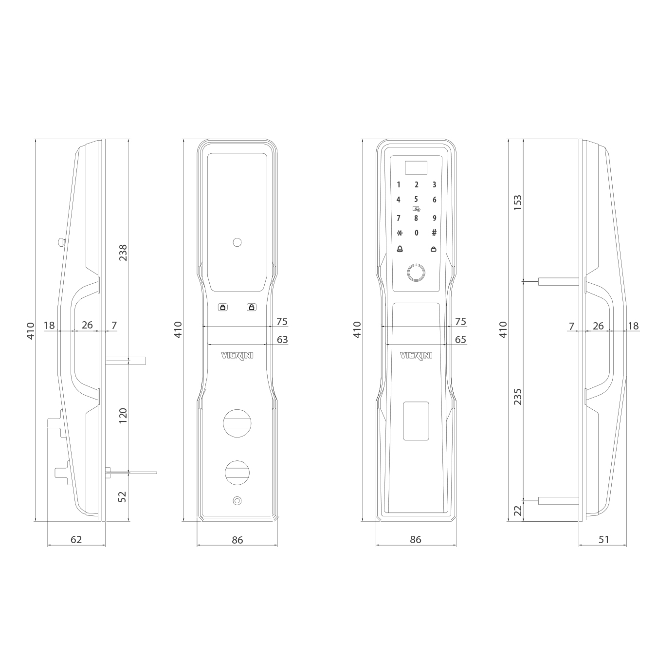 Khóa cửa điện tử VICKINI 39810.002 MSN. Mở bằng vân tay, mật mã, thẻ từ, chìa cơ, app. Hàng chính hãng