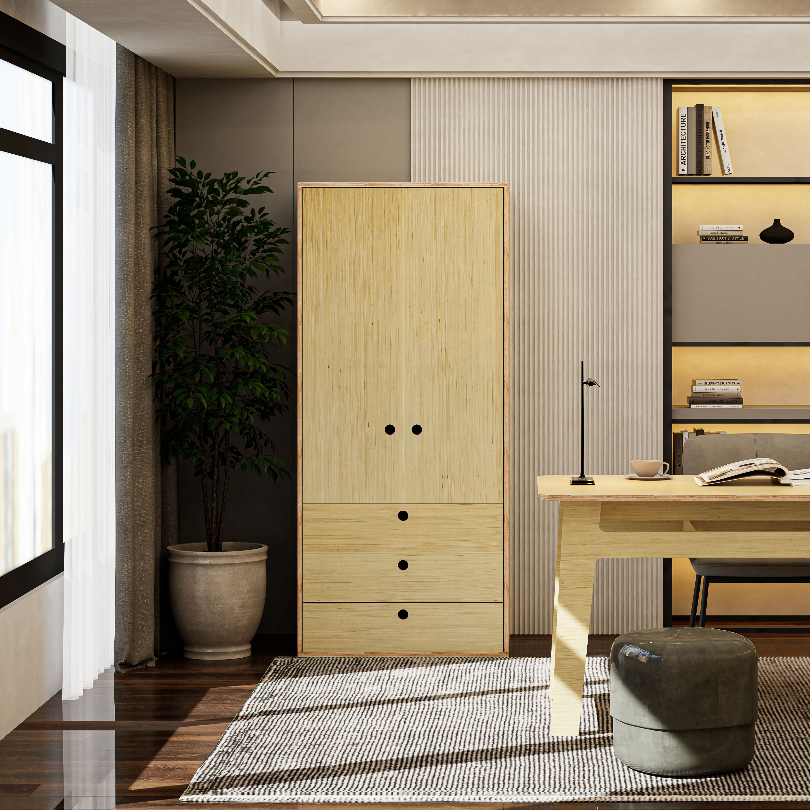 HAPPY FURNITURE , Gỗ tự nhiên , Tủ quần áo 2 cửa mở gỗ Plywood - SANARI , TCM_199 , 80cm x 59cm x 180cm DxRxC
