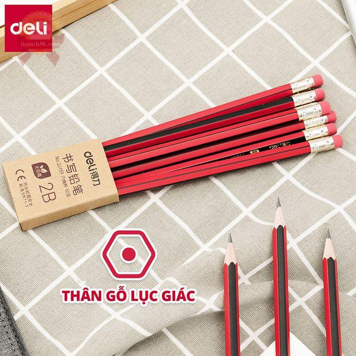 Bút chì HB bằng gỗ hình lục giác màu đỏ đen