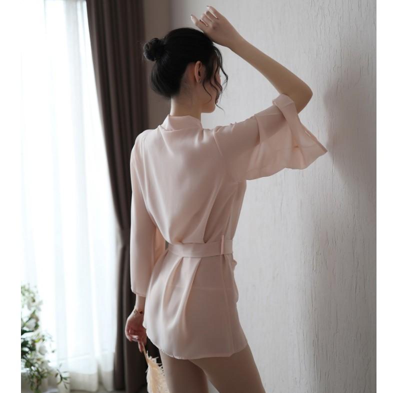 Đồ ngủ Sexy kiểu áo sơ mi che quần quyến rũ - Màu da