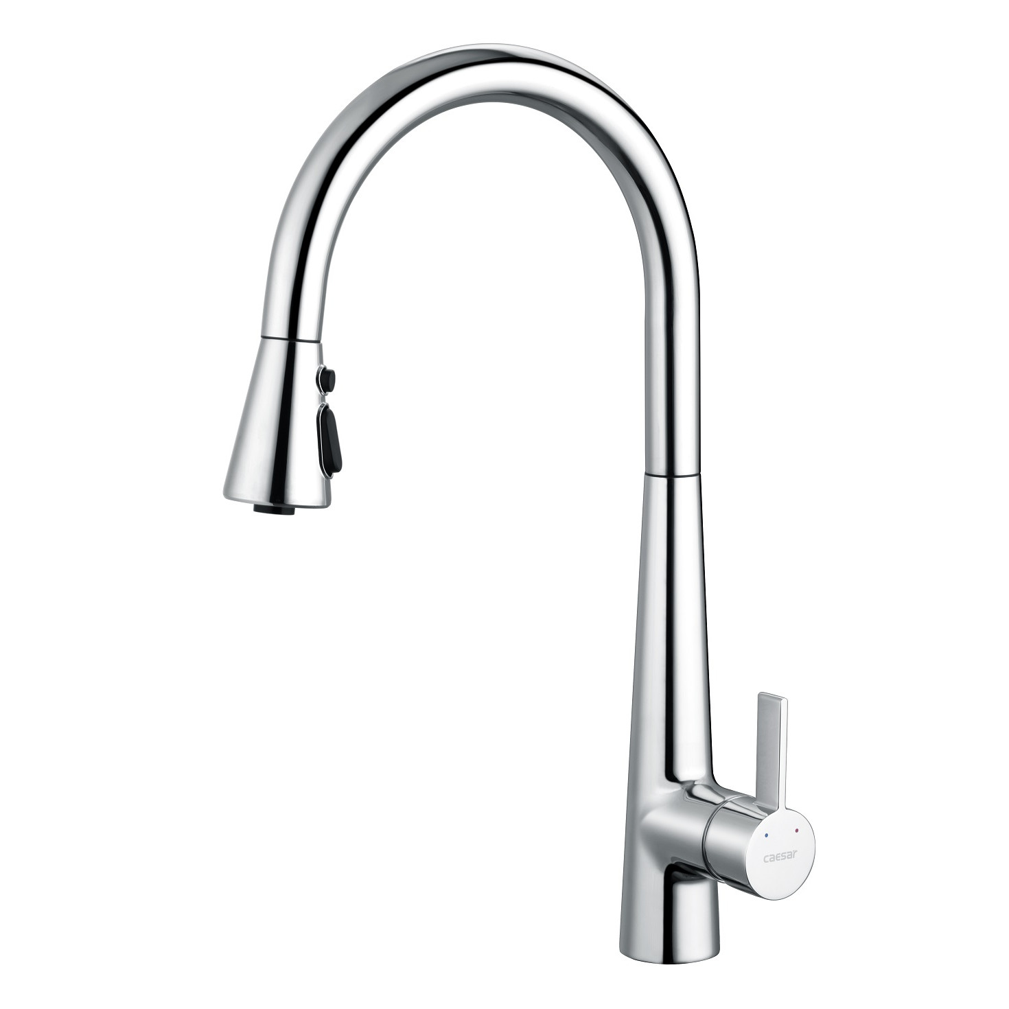 Vòi rửa bát nóng lạnh gắn chậu có dây rút cổ cao 467 mm - Caesar K905C