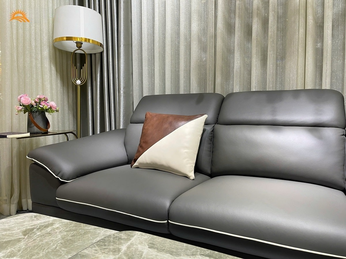 Sofa góc L da bò Italy Juno sofa màu xám – SFLCT04 2m6 x 1m6 hàng cao cấp chuẩn da bò nhập khẩu Ý