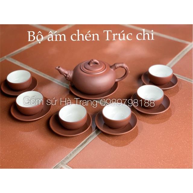 Bộ ấm chén trúc chi gốm tử sa Bát Tràng cao cấp