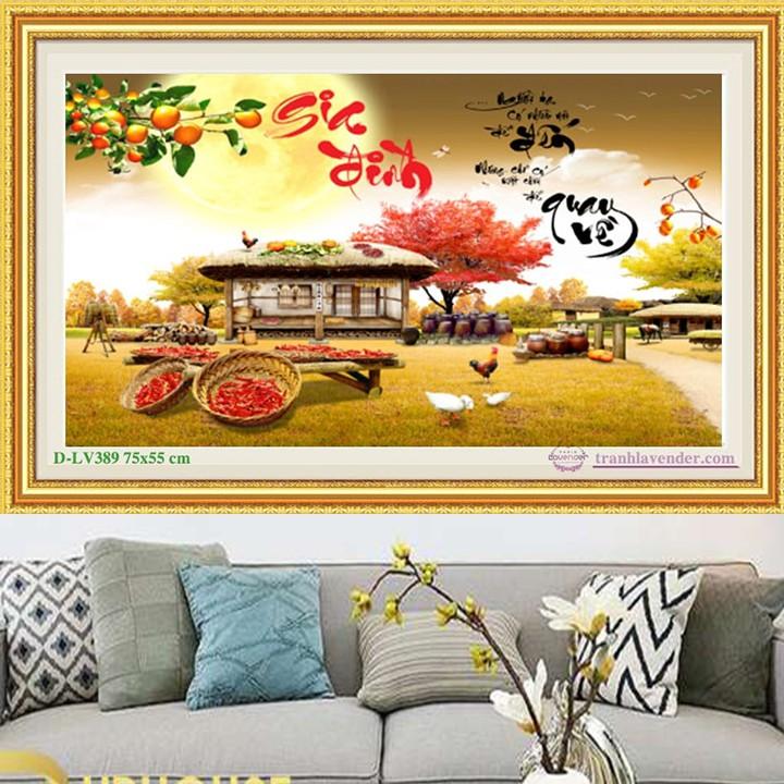 Tranh đá gia đình ngôi nhà nhỏ LV389 - kích thước: 75 * 55cm.