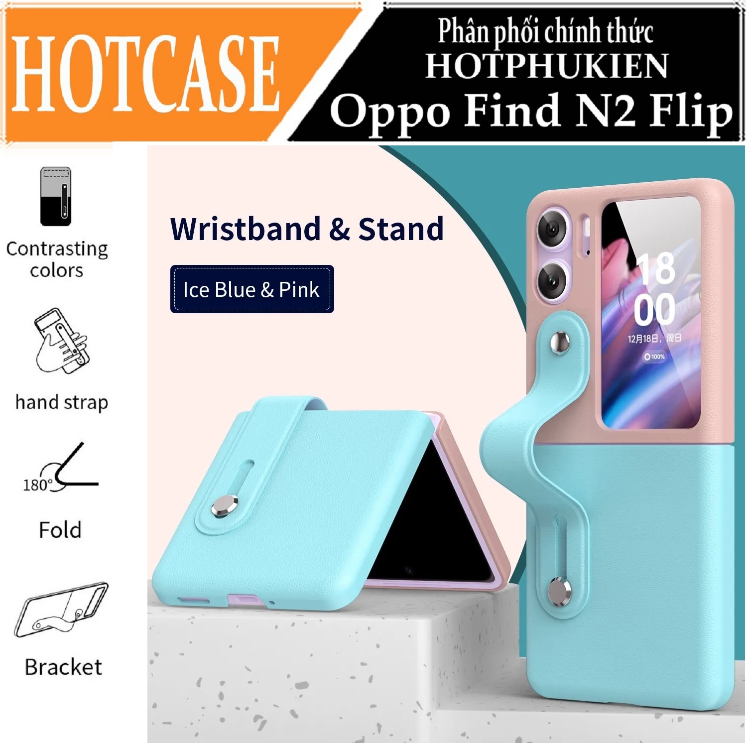 Ốp lưng đai đeo hand trap chống sốc cho Oppo Find N2 Flip hiệu HOTCASE Wristband Stand Phone Case - chất liệu cao cấp, thiết kế thời trang sang trọng có đai đeo tay an toàn - Hàng nhập khẩu