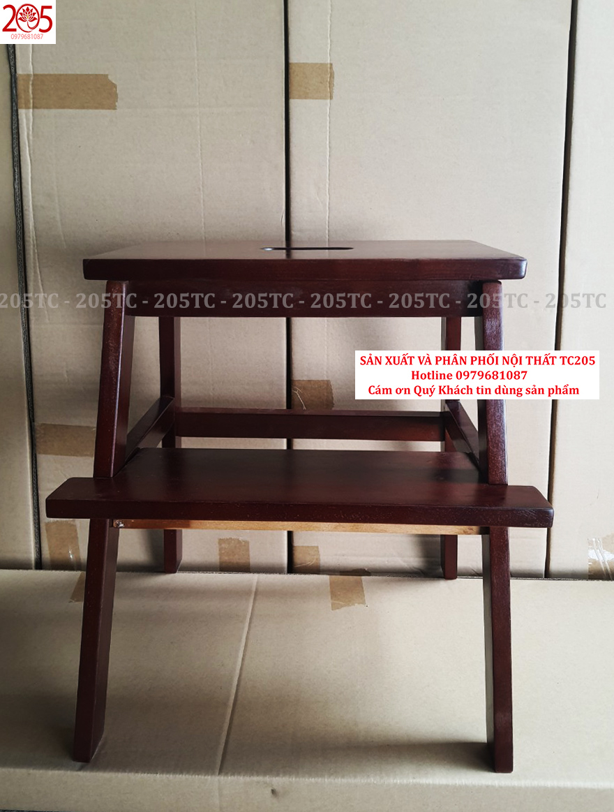 Ghế bậc thang 2 tầng bằng gỗ cao su 100% - 205 TC WOODEN STOOL