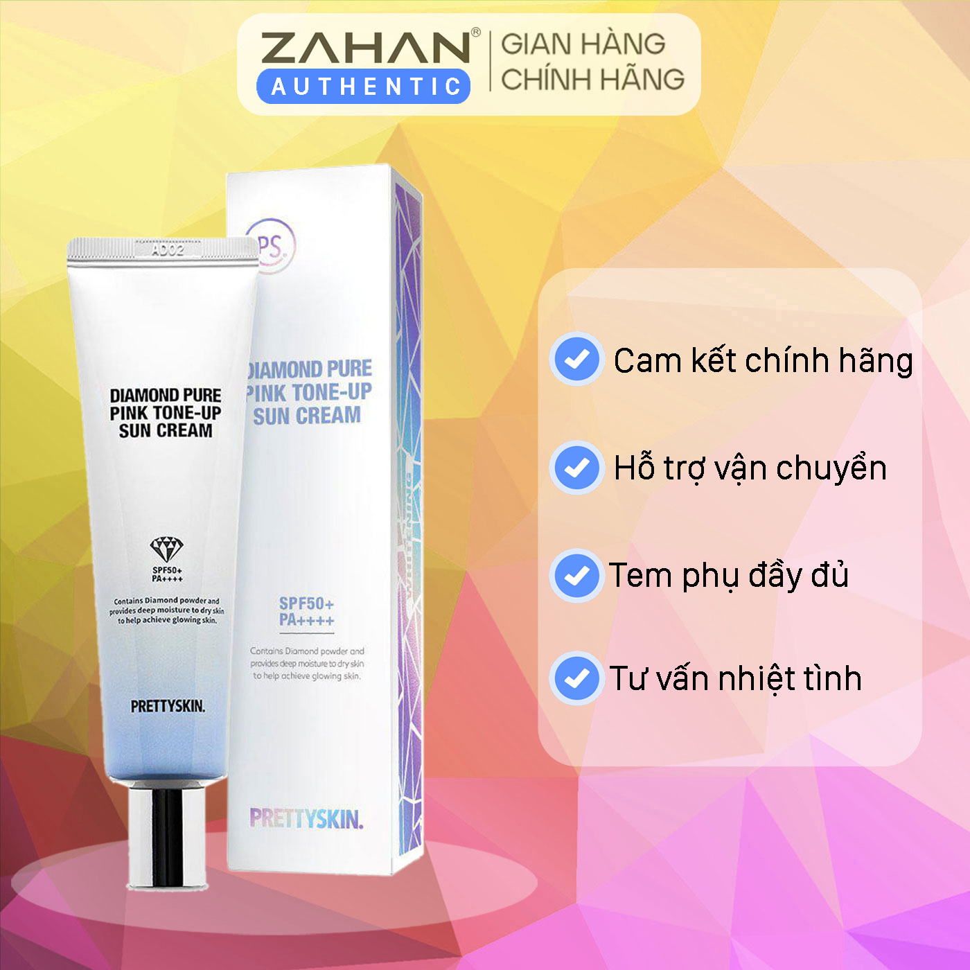 Kem chống nắng kim cương Diamond Pure Pink Tone-up Sun Cream SPF50+PA++++ Prettyskin 50ml