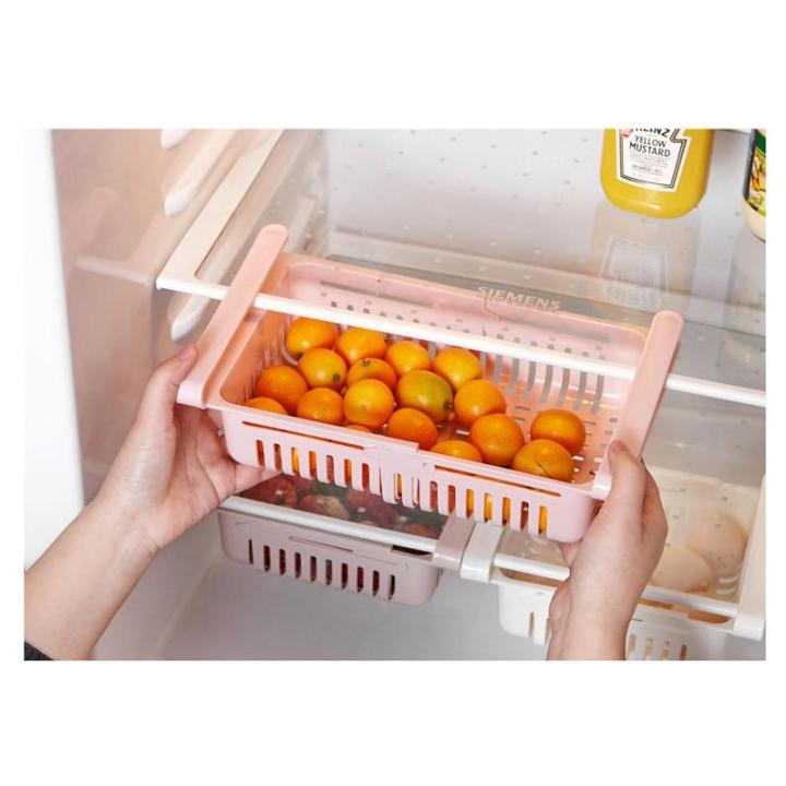 Bộ 2 khay rổ nhựa kéo dài đựng thức ăn thực phẩm trong tủ lạnh thông minh tiện dụng - Henrysa