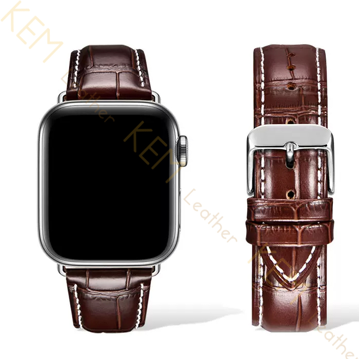 Dây Đồng Hồ Thay Thế Dành Cho Apple Watch 48 Ultra 45/44/42mm - 41/40/38mm, Chất Liệu Da Cá Sấu Cao Cấp Màu Nâu May Thủ Công Chỉ Trắng Tương Thích Các Phiên Bản Series 8/7/6/5/4/3/2/1/SE Bảo Hành 12 Tháng