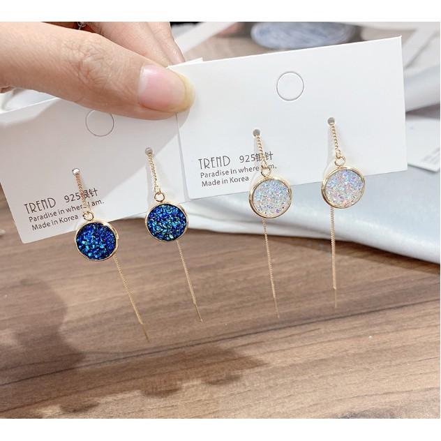 Bông tai Bạc 925 Phong Cách Hàn Quốc - HOA TAI ĐÍNH ĐÁ THẢ DÀI - ẢNH CHỤP THẬT