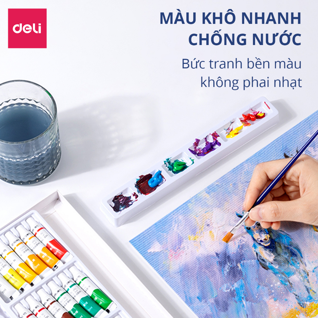 Màu Acrylic tuýp mini chuyên nghiệp Deli - 5ml/tuýp - Vẽ vải / Vẽ quần áo / Vẽ giày - 12/18/24 màu