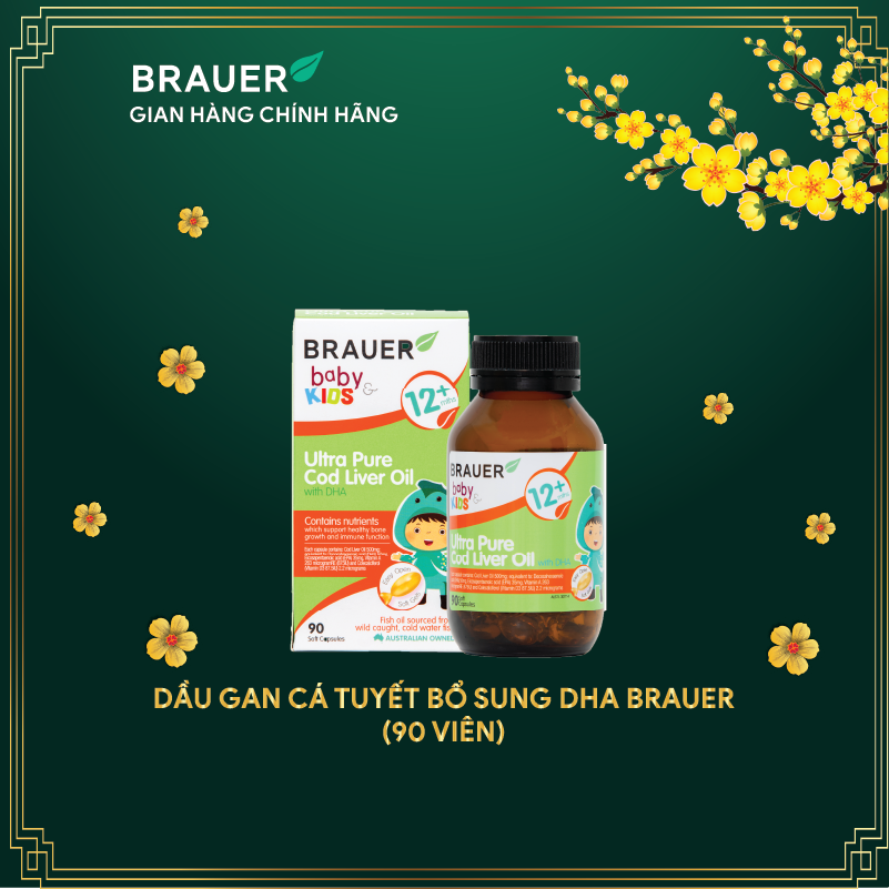 Dầu gan cá tuyết siêu tinh khiết kết hợp DHA Brauer cho bé trên 1 tuổi