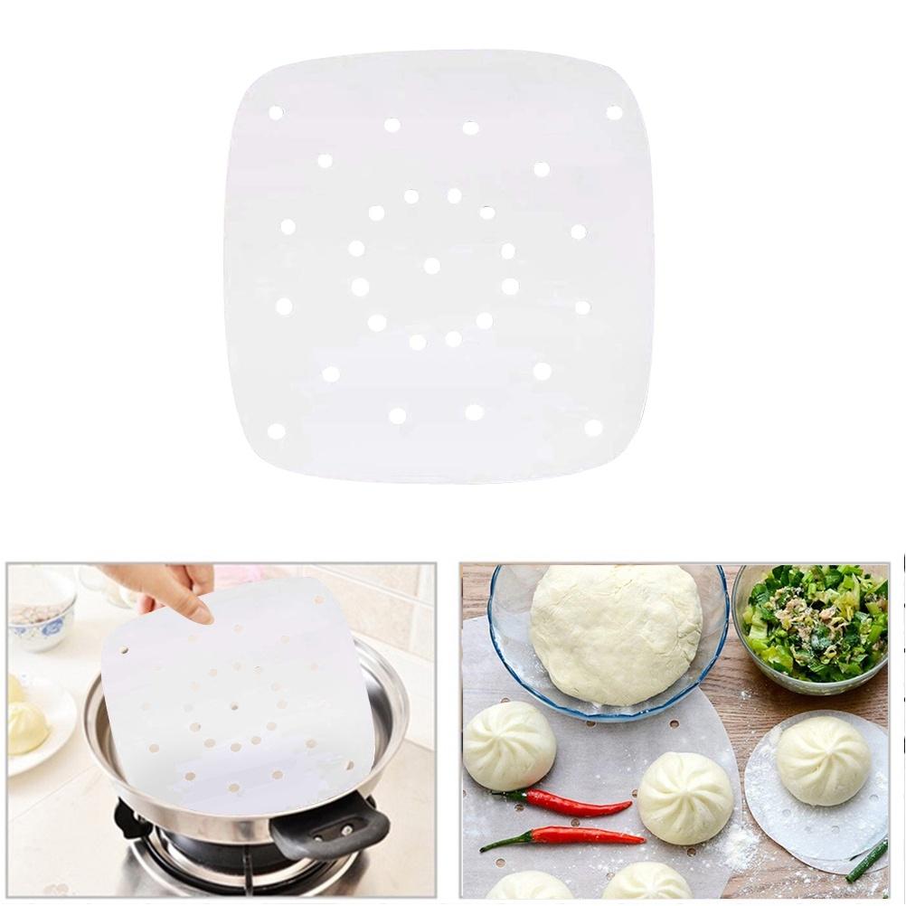 100PCS Square Air Fryer Paper Non-stick Steamer Pads Perforated Parchment Paper