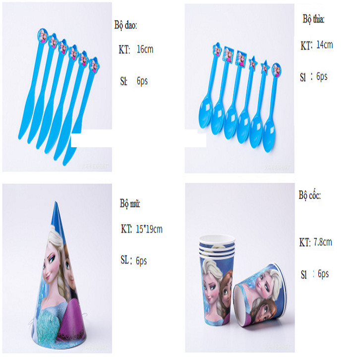 Sét trang trí sinh nhật 16 món  đầy đủ cho bé gái chủ đề công chúa ELSA