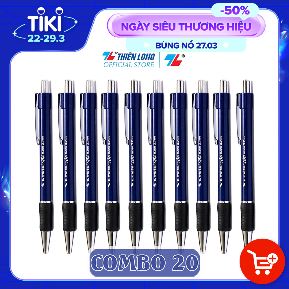 Combo 5 - 10 - 20 Bút Bi Thiên Long Metal Clip Tl - 036 Đầu Bi 0.7Mm - Combo 20 - Xanh