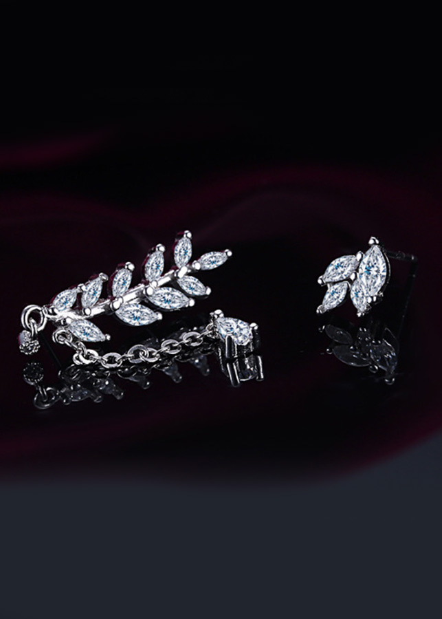 Bông tai chiếc lá bất đối xứng nạm đá zircon BHBT277