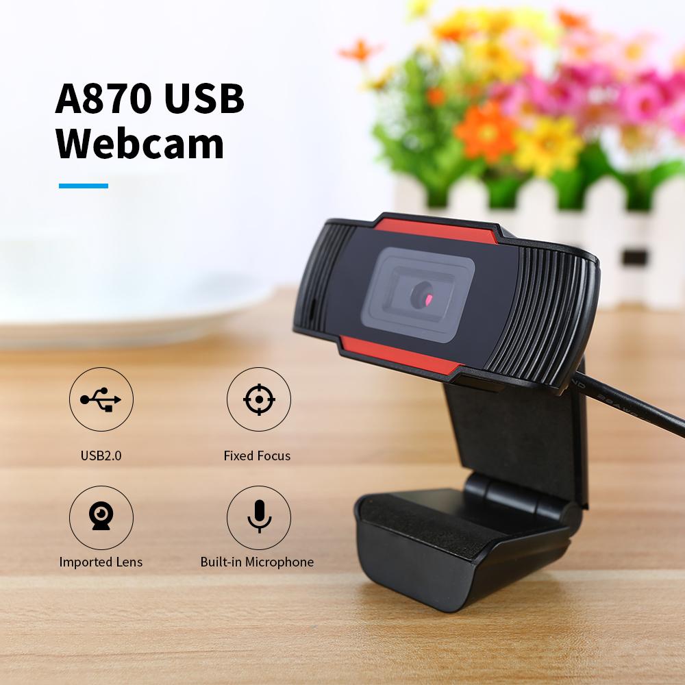 HXSJ A870 USB Webcam 480P Fixed Focus Computer Camera Built-in Sound Absorbing Microphone for Desktop Computer Laptop