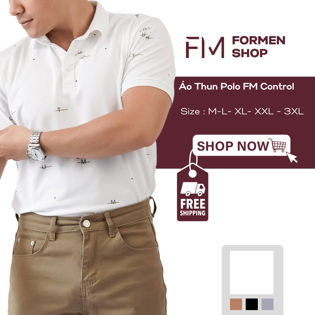 Áo Polo Nam Phối Họa Tiết Trẻ Trung Năng Động, Chất Thun Polyester Chống Nhăn, Chống Bắm Bụi - Formen Shop - Fmps212 - Trắng - 3Xl