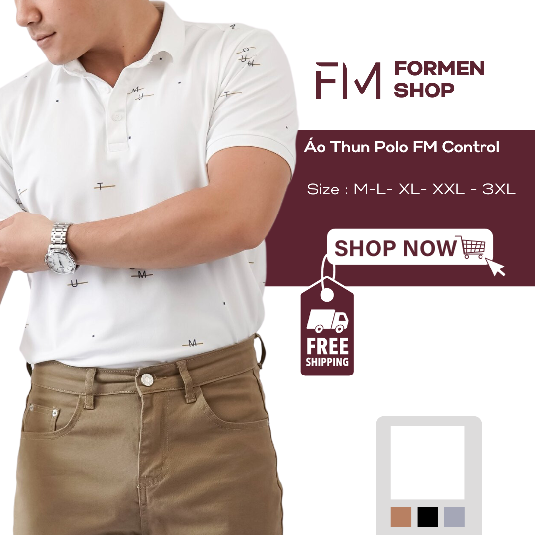 Áo polo nam phối họa tiết trẻ trung năng động, chất thun Polyester chống nhăn, chống bắm bụi - FORMEN SHOP - FMPS212