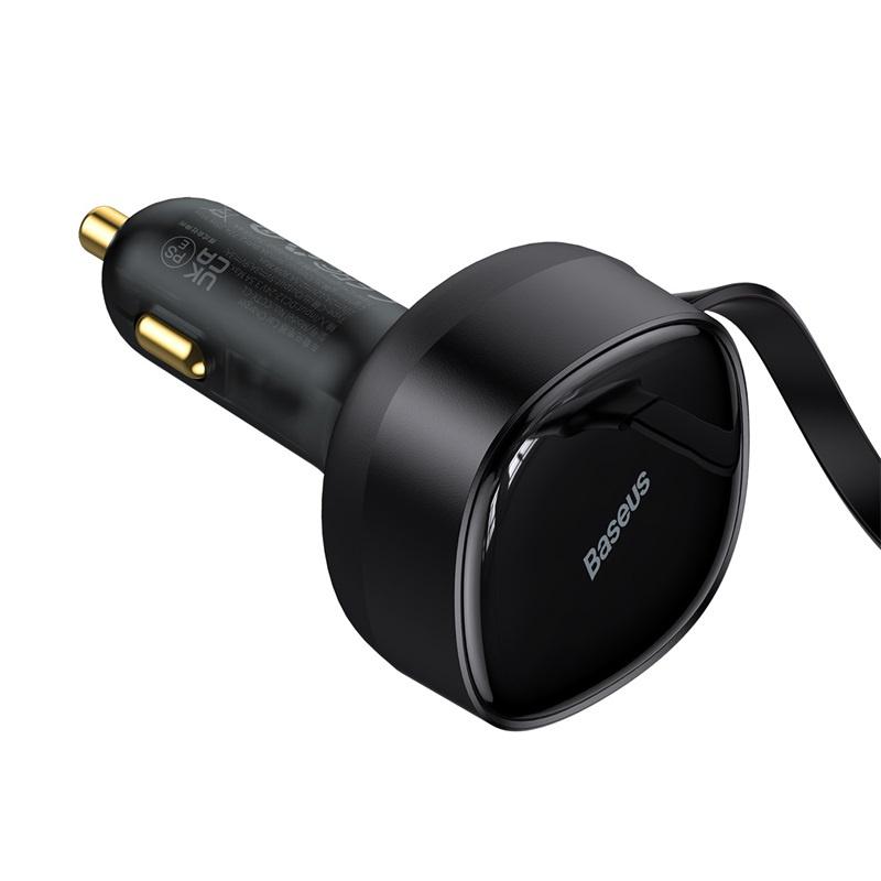 Tẩu Sạc Kèm Cáp Công Suất Cao Baseus Enjoyment Retractable 2-in-1 Car Charger C+L 30W (Hàng chính hãng)