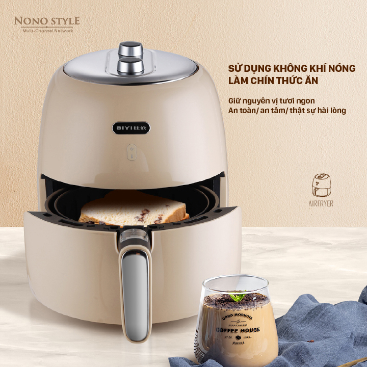 Nồi Chiên Không Dầu Cơ BIYI AF-80 - Nút điều chỉnh nhiệt độ & thời gian cơ phong cách retro - Hàng chính hãng