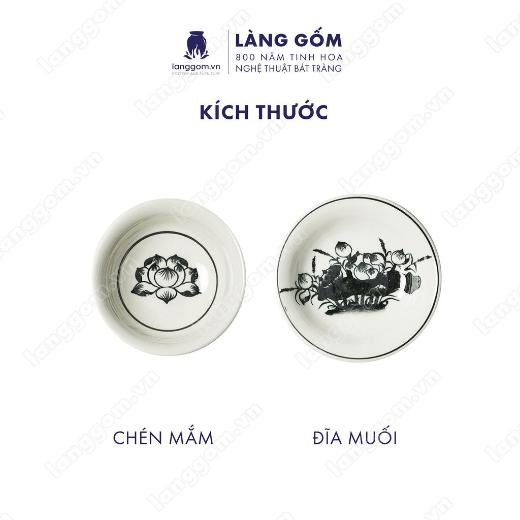 Bộ bàn ăn vẽ hoa sen đen - Size: 55cm - Gốm sứ Bát Tràng - Làng Gốm