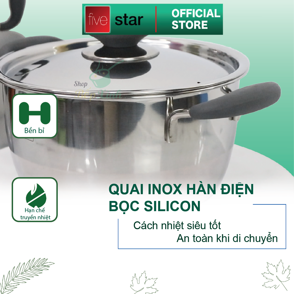 Nồi 3 đáy inox 430 Fivestar Standard quai silicon chống nóng nắp inox-sử dụng bếp từ-tặng 2 vá canh 24cm