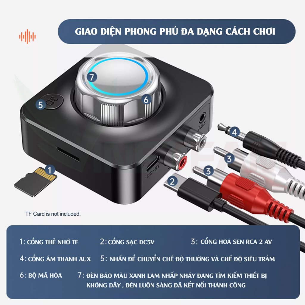 Thiết Bị Thu Phát Nhạc Không Dây Bluetooth 5.0 Vinetteam C39 Âm Thanh Đa Chức Năng TF AUX 3.5mm RCA Cho Loa Ô Tô Tai Nghe Bluetooth  Biến Loa Thường Thành Loa Bluetooth - Hàng Chính Hãng