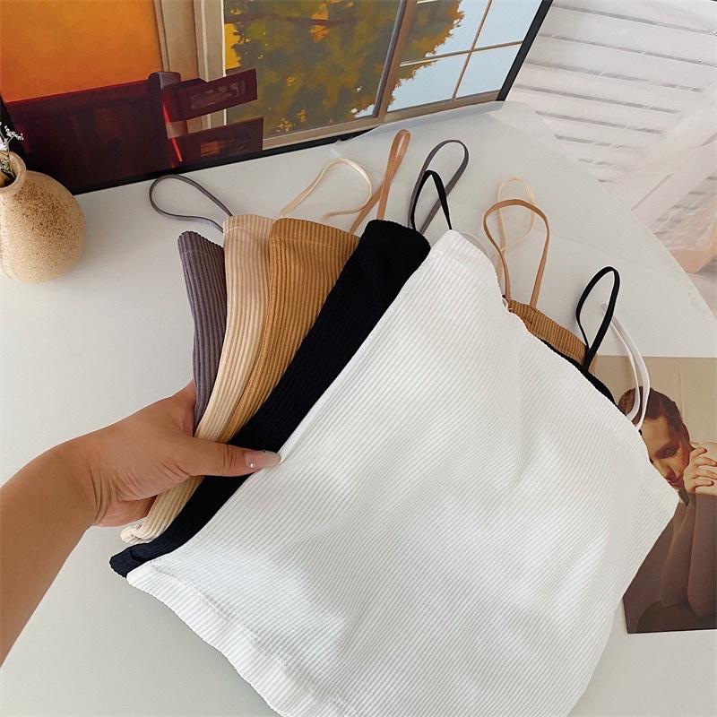 Áo Bra Nữ Thun 2 Dây Dáng Dài Có Mút Nâng Ngực Màu Pastel Quyến Rũ 1880