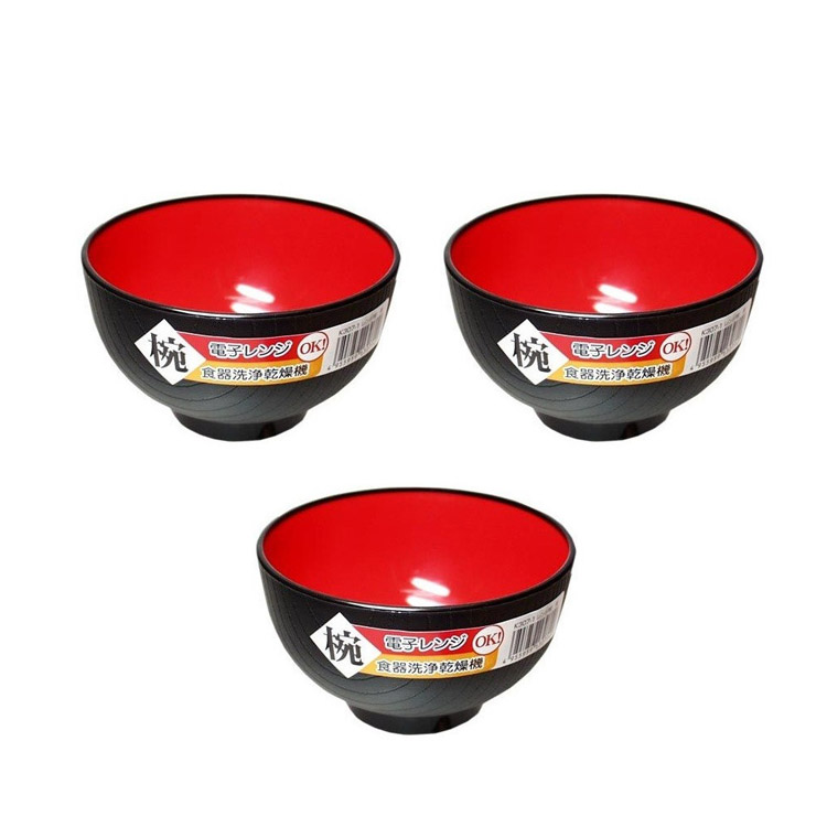 Bộ 3 Bát nhựa sơn mài màu đỏ nội địa Nhật Bản