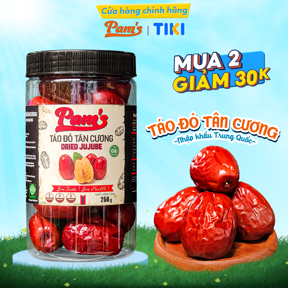 Táo Đỏ Tân Cương Size Đại 60-70 quả/kg Thượng Hạng Pams hũ 250g - Táo Đỏ Khô Tự Nhiên, Vị Ngọt