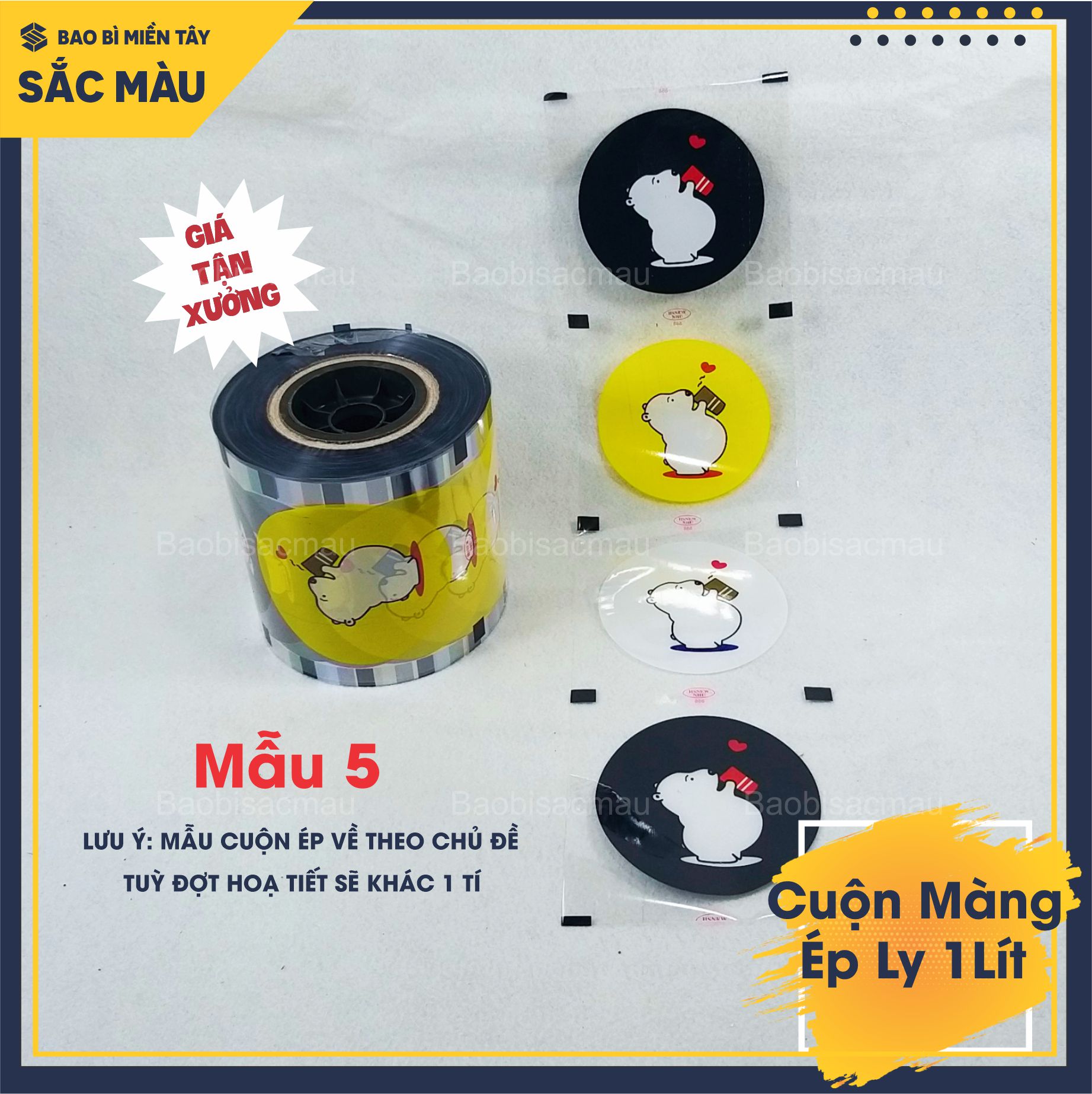 Cuộn màng ép ly, màng dập cốc dùng cho ly khổng lồ 800ml -900ml -1000ml in sẵn họa tiết vui tươi, đẹp mắt