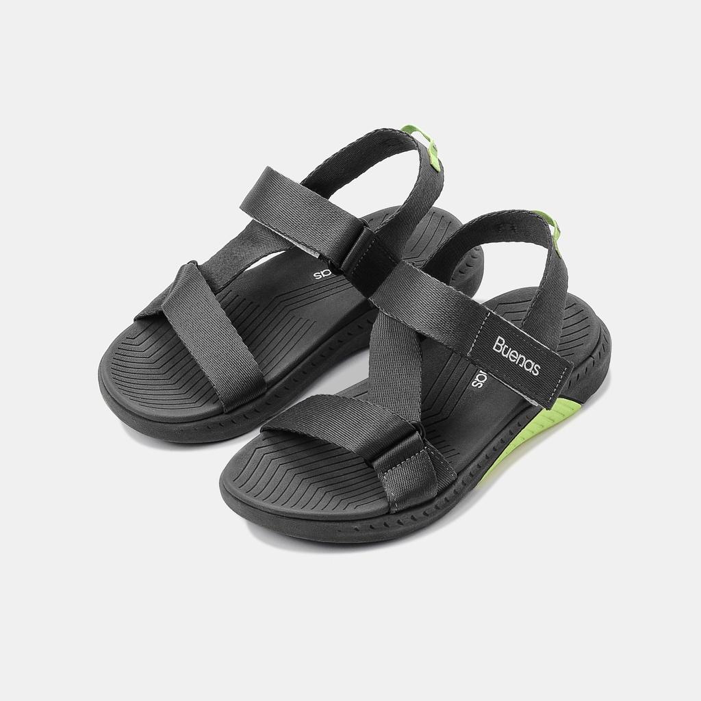 Giày sandal nam nữ unisex đi học quai ngang Buenas Sport S9 Nâu Xanh đế cao 3 phân