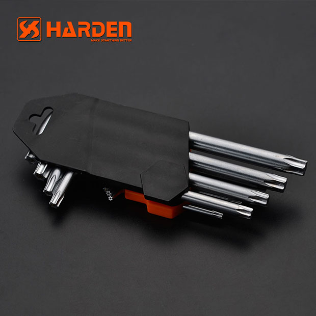 Bộ Tô Lục Giác Đầu Sao 09 Chi Tiết HARDEN 540601 Loại Ngắn, Hàng Chính Hãng, Được Làm Từ Chất Liệu Thép Chrome Vanadium, Độ Cứng Cao. Sản Phẩm Đựng Trong Vỉ Nhựa Tiện Lợi Và Bền Đẹp. Thông số kỹ thuật : T10 、 T15 、 T20 、 T25 、 T27 、 T30 、 T40、T45 、 T50mm