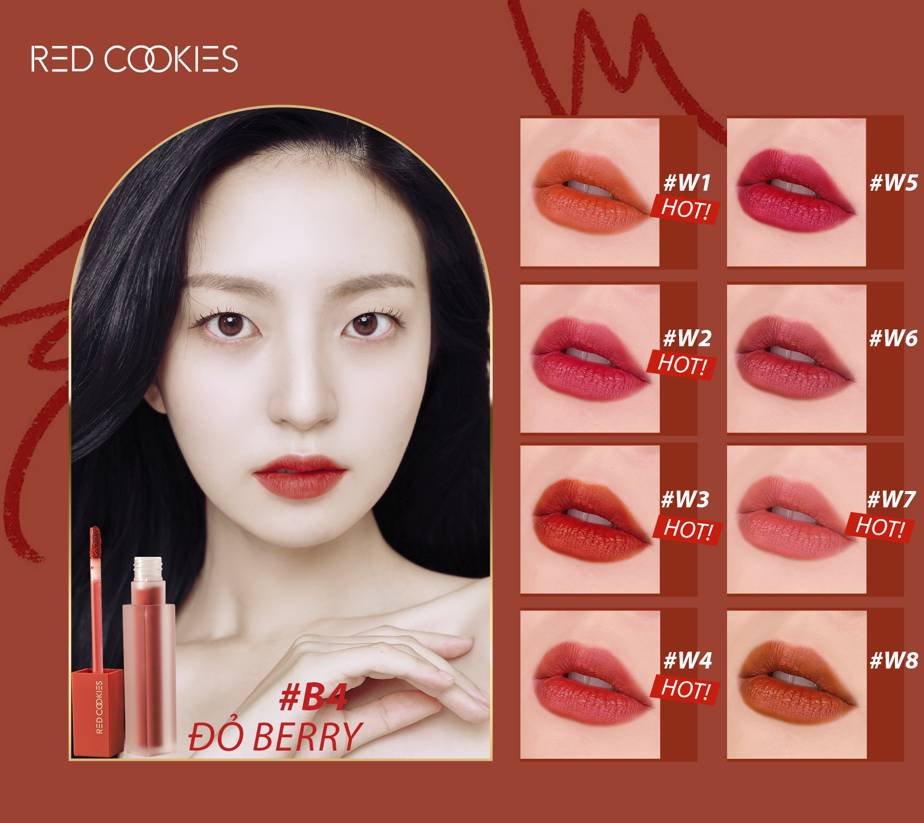 Son Lì Red Cookies Brownie Velcet Lip Hàn Quốc Màu B4 - Đỏ Berry (4gr )