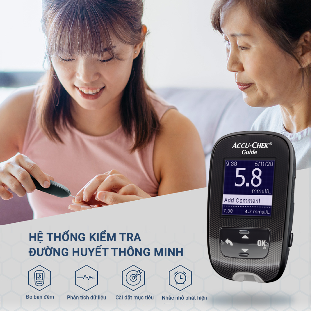 Máy Đo Đường Huyết ACCU-CHEK Guide Màn Hình LCD Rộng, Có Trợ Sáng Tại Cổng Đo - Chưa Có Que Thử