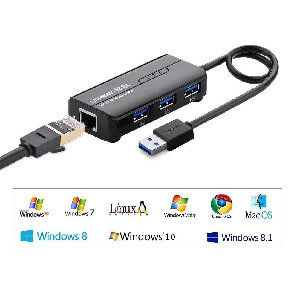 HUB USB 3 cổng 3.0 kèm cổng mạng LAN 10/100/1000 Mbps UGREEN CR103 20265 - Hàng chính hãng