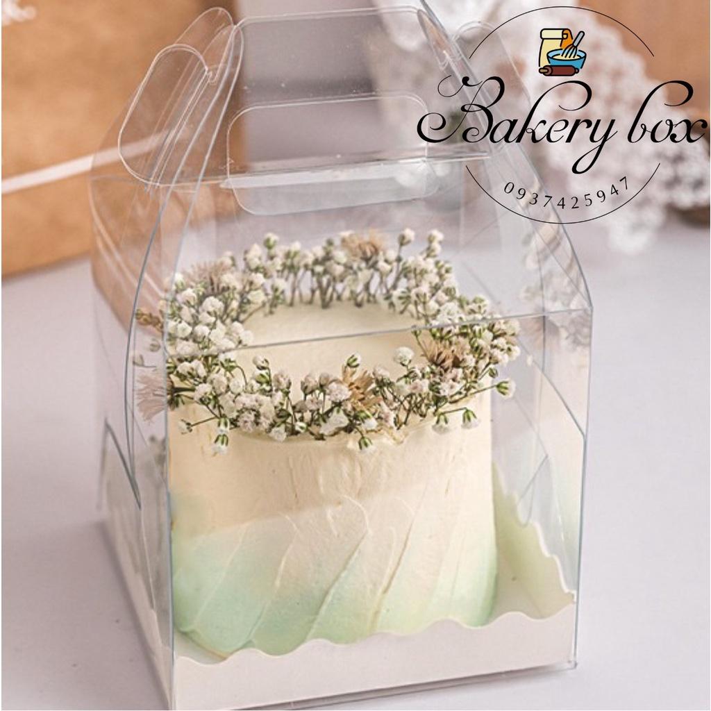 10 Hộp Mica Trong Suốt Quai Gập Đựng Bánh Kem - Bento 15*15*18