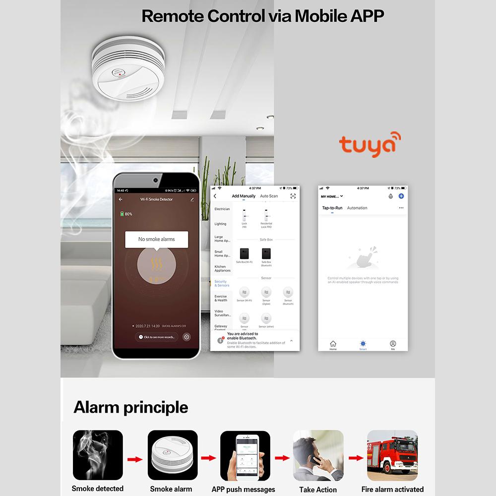 Hình ảnh Wifi Smoke Detector Smart Fire Alarm Sensor Wireless Security System Smart Life Tuya APP Control Smart Home For Home Kitchen/Store/Hotel/Factory