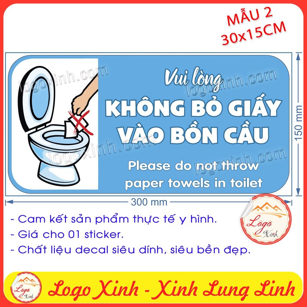 Logo Tem Sticker Nhắc Nhở Không Bỏ Giấy, Vứt Giấy Vào Bồn Cầu, Tránh Gây Tắc Nghẽn Bồn Cầu, Toilet,Decal Dán Có Keo Sẵn